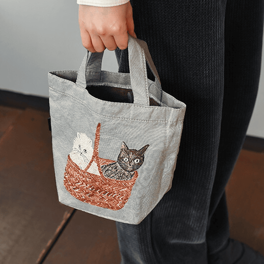 松尾美雪獨家設計刺繡貓咪手提袋